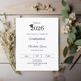 Lámina Graduation party black white class 2026 invitation