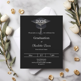 Lámina Graduation party black white class 2026 invitation