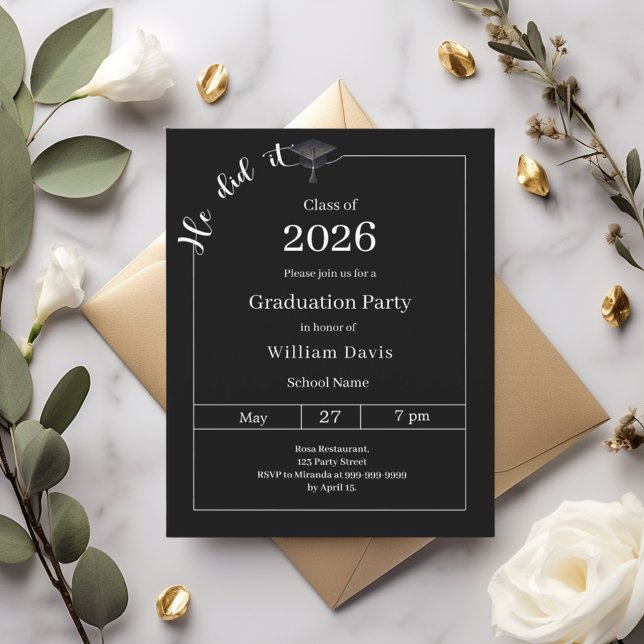 Lámina Graduation party black white He did it invitation (Subido por el creador)