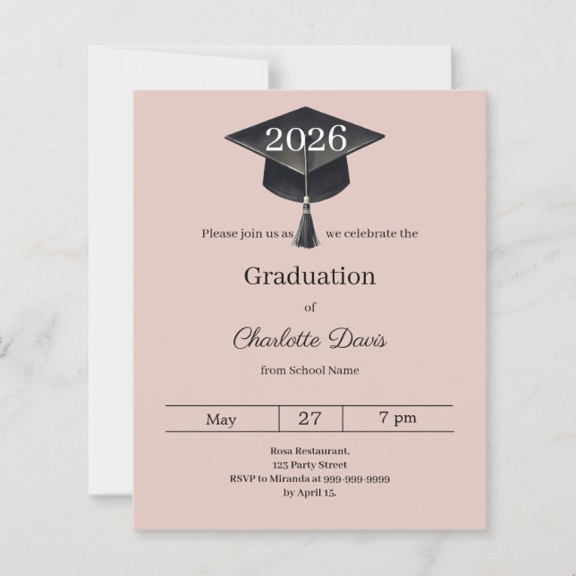 Lámina Graduation party blush pink class 2026 invitation (Anverso)