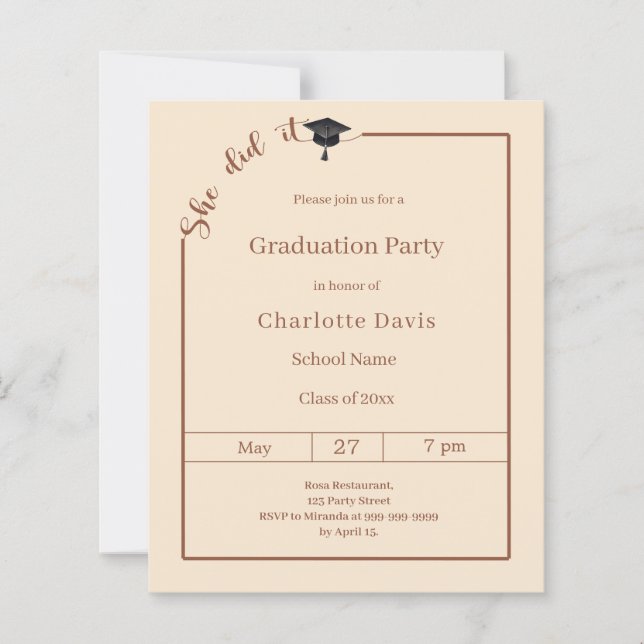 Lámina Graduation party Campagne She did it invitation (Anverso)