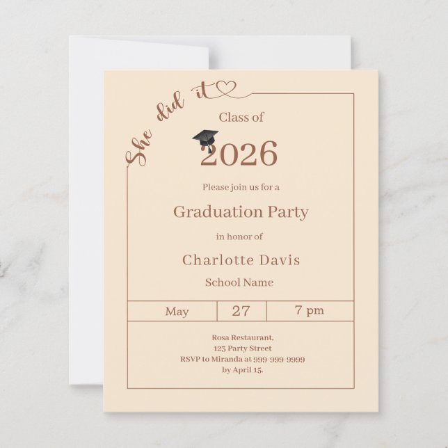 Lámina Graduation party champagne She did it invitation (Anverso)