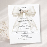 Lámina Graduation party ivory bow class 2026 invitation<br><div class="desc">Celebrate your achievement with this elegant ivory bow graduation invitation. The design features a large, sophisticated satin ribbon adorned with delicate pearl strings and a subtle mortarboard icon. It is the perfect choice for high school or college seniors looking for a feminine and chic announcement. 1 sheet = 1 invitation...</div>