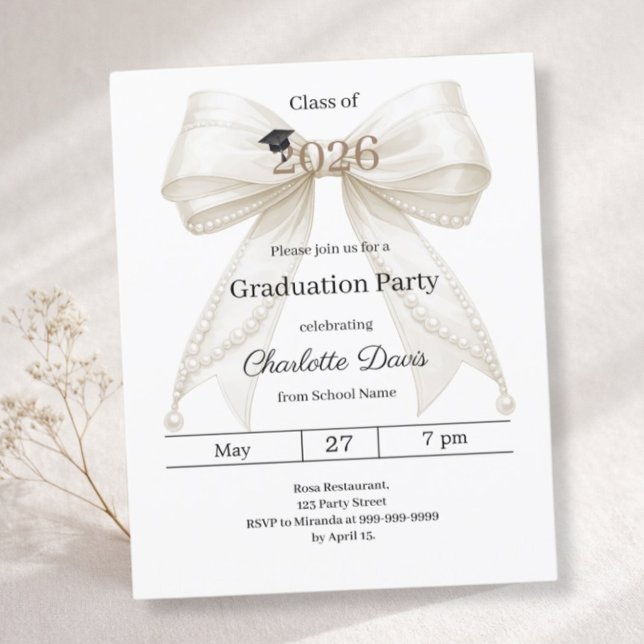Lámina Graduation party ivory bow class 2026 invitation (Subido por el creador)