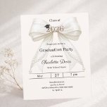 Lámina Graduation party ivory bow cream 2026 invitation<br><div class="desc">Celebrate your achievement with this elegant ivory bow graduation invitation. The design features a large, sophisticated satin ribbon adorned with delicate pearl strings and a subtle mortarboard icon. A cream colored background. It is the perfect choice for high school or college seniors looking for a feminine and chic announcement. 1...</div>