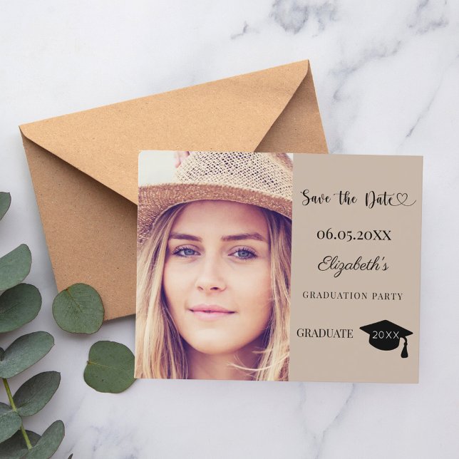 Lámina Graduation Party mocha beige Save the Date card (Subido por el creador)