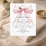 Lámina Graduation party pink bow class of 2026 invitation<br><div class="desc">Celebrate your achievement with this elegant pink bow graduation invitation. The design features a large, sophisticated bow with ribbon adorned with delicate pearl strings and a subtle mortarboard icon. It is the perfect choice for high school or college seniors looking for a feminine and chic announcement. 1 sheet = 1...</div>