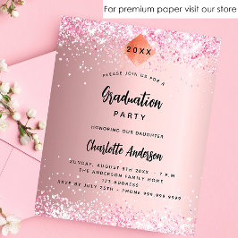 Lámina Graduation party pink glitter budget invitation