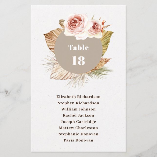 Lámina Gráfico de asientos de boda de boho floral del des (Anverso)