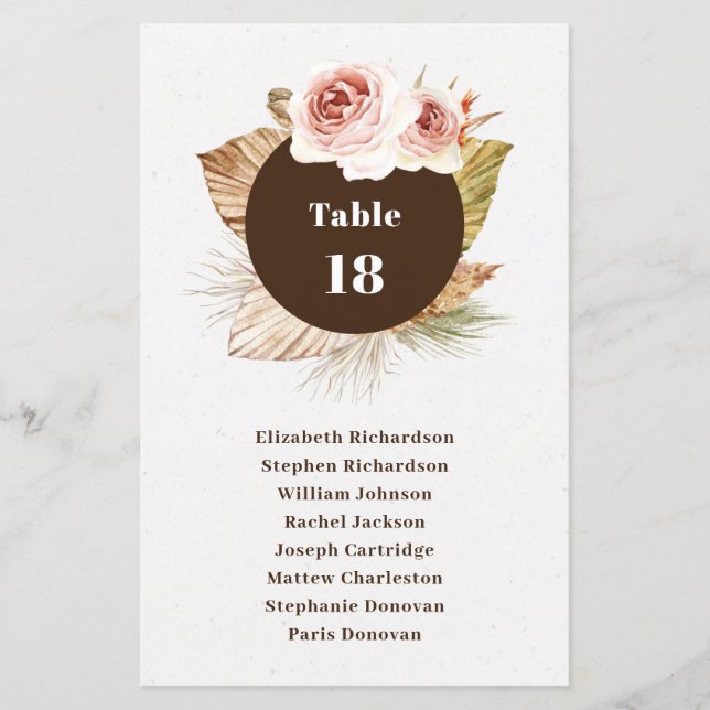 Lámina Gráfico de asientos de boda de boho floral del des (Anverso)