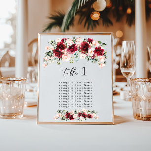 Lámina Gráfico de Asientos de Mesa de Boda Floral Rosa Bo