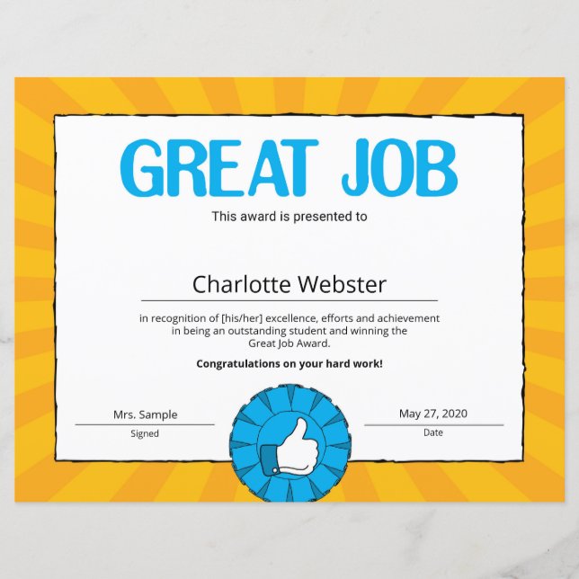 Lámina Gran Certificado de Logro de Trabajo PDF (Anverso)