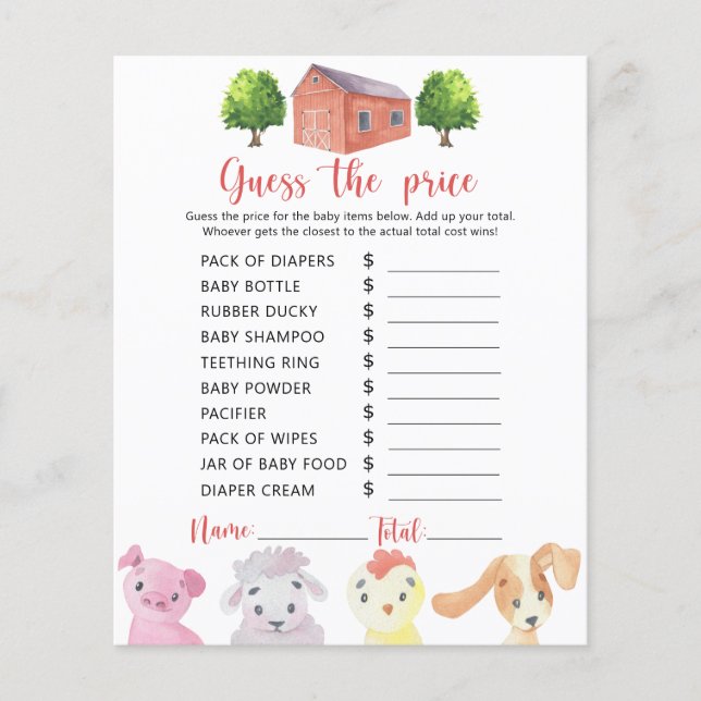 Lámina Granja - ¡Adivinen el precio! Juego (Anverso)