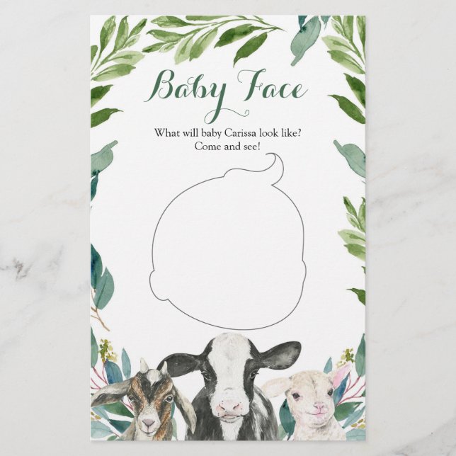 Lámina Granja Animal Green Boy Baby Shower Baby Face (Anverso)