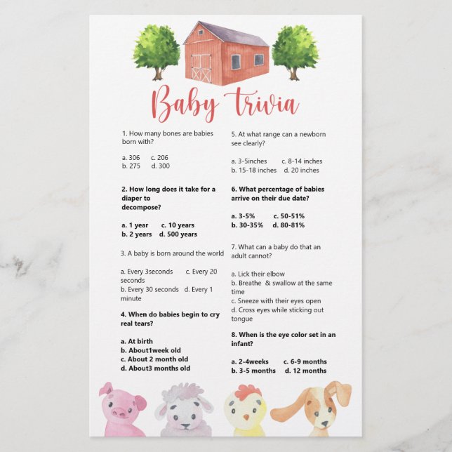 Lámina Granja - Baby Trivia | Juego Baby Shower (Anverso)