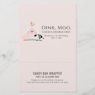 Lámina Granja de animales Pink Birthday Candy Bar Wrapper