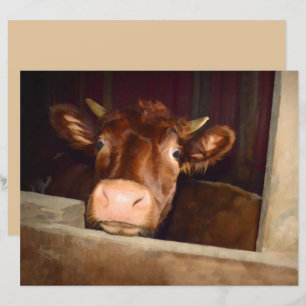 Lámina Granja divertida de granjas de vacas rústicas marr