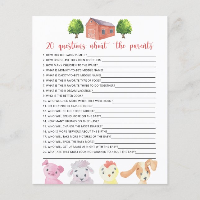 Lámina Granja - juegos - 20 preguntas sobre los padres (Anverso)