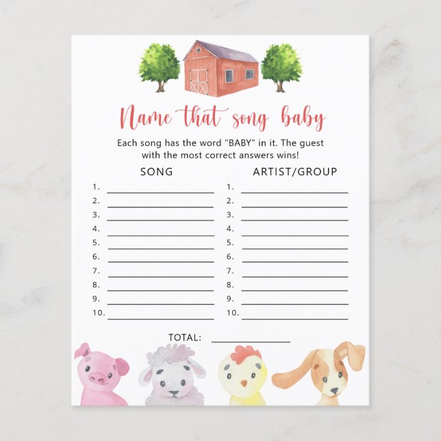 Lámina Granja - Nombrar la canción del bebé (Anverso)