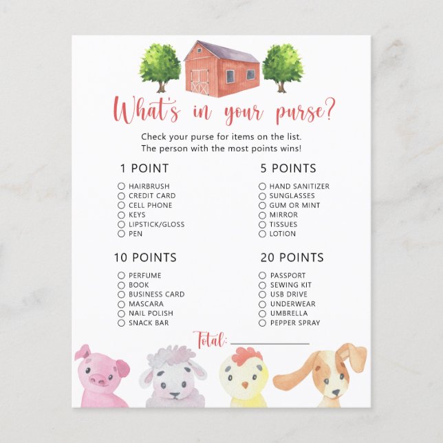 Lámina Granja - ¿Qué hay en el juego de ducha para bebés? (Anverso)