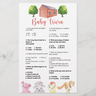 Lámina Granja - Trivia para Bebés Juego de Baby Shower