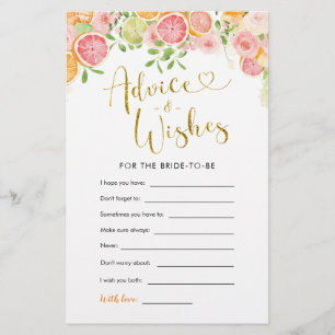 Lámina Grapefruit Citrus Bridal Shower Consejos y deseos