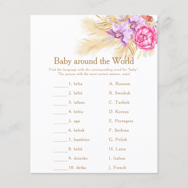 Lámina Grass - Baby around the world Baby Shower Game (Anverso)