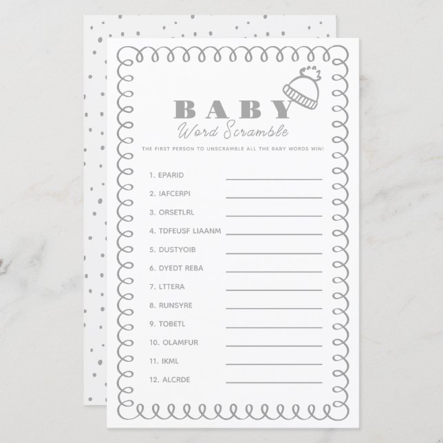 Lámina Gray Hand-Drawn Beanie Baby Word Scramble (Anverso / Reverso)