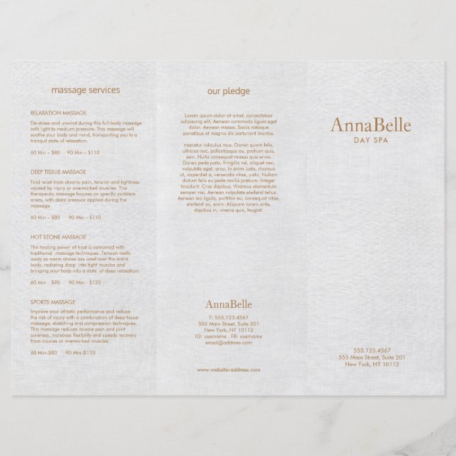 Lámina Gray Linen Hair Salon Spa TriFold Brochure (Anverso)