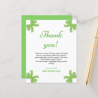 Lámina Green Bow Bridal Shower Thank You Card