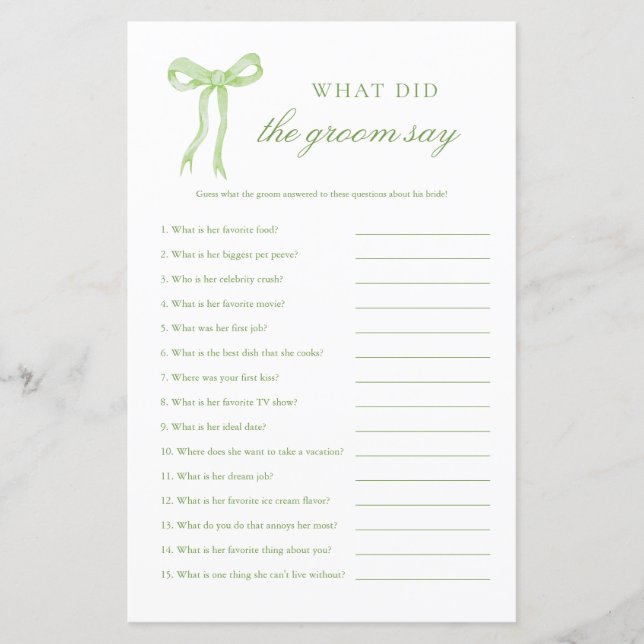 Lámina Green Bow Qué Dijo El Groom Sobre El Juego De Novi (Anverso)