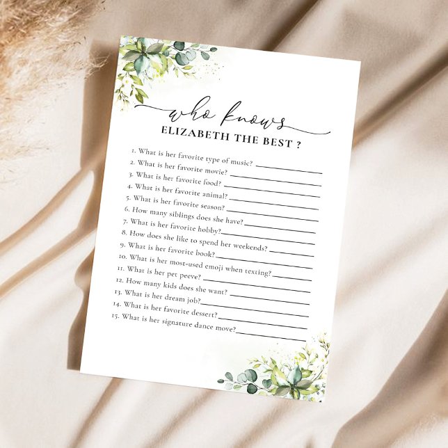 Lámina Green Floral Bridal Shower Game (Subido por el creador)