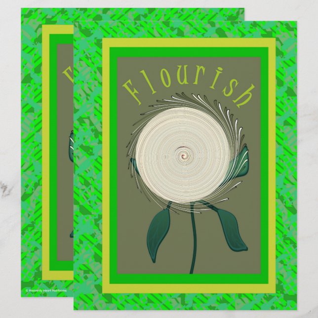 Lámina Green Flourish Flower Scrapbook Paper 2-Sided Page (Anverso / Reverso)