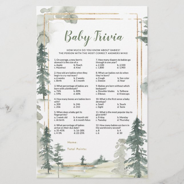 Lámina Green Forest Adventure Baby Trivia Game (Anverso)