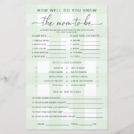 Lámina Green Gingham Baby Shower Conoce el futuro juego d