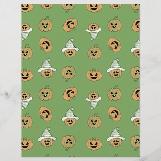 Lámina Green Halloween Pumpkin & Ghost Pattern Scrapbook  (Anverso)