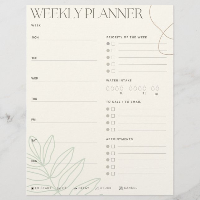 Lámina Green Leaf Weekly Planner (Anverso)