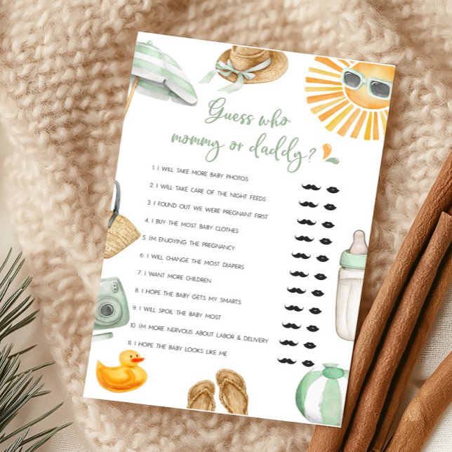 Lámina Green Splish Splash Adivina quién es la madre o el (Summer Baby Bash Baby Shower Guess who Mommy or Daddy Game)