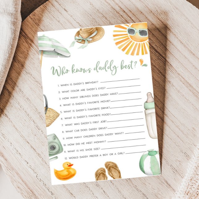 Lámina Green Splish Splash Baby quien conoce a papá Mejor (Summer Baby Bash Baby Shower Who knows Daddy Best Game)