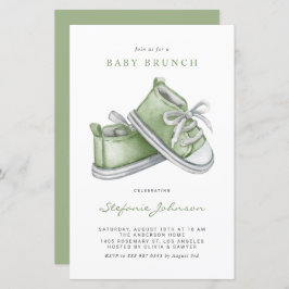 Lámina Green Watercolor Baby Shoes Baby Brunch Invitación