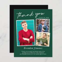 Lámina Green White Script 3 Photo Graduation Gracias