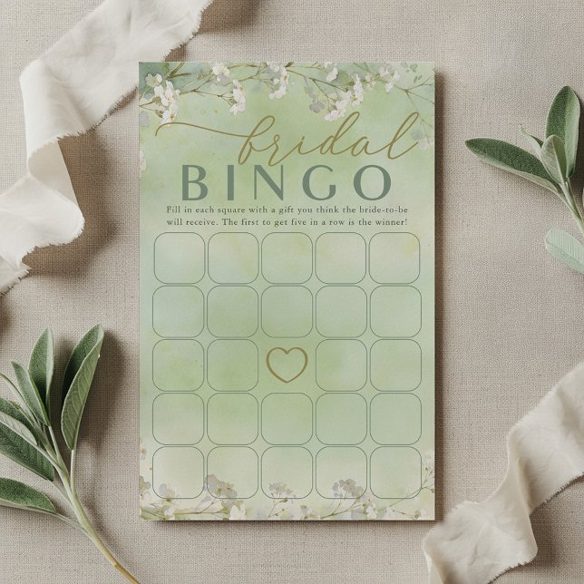 Lámina Green Wildflower Bridal Bingo Game (Bridal Bingo Shower Activity Card)