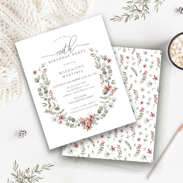 Lámina Green Winter Green Floral Roja 100 cumpleaños (Subido por el creador)