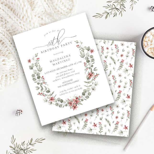 Lámina Green Winter Green Floral Roja 80 cumpleaños (Subido por el creador)