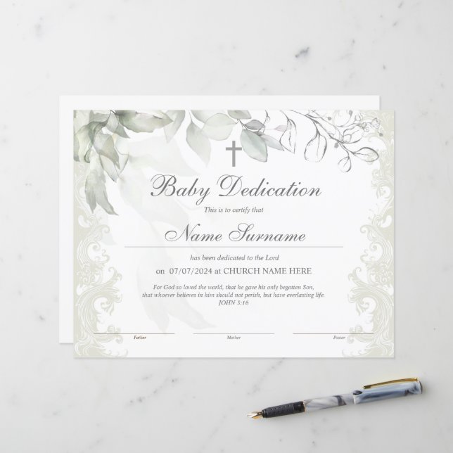 Lámina Greeneration Baby Dedication Certificate, Baptism (Anverso/Reverso In Situ)