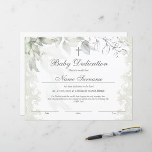 Lámina Greeneration Baby Dedication Certificate, Baptism