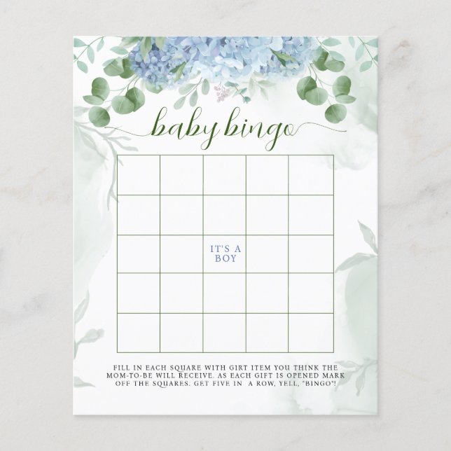 Lámina Greeneration Blue hidrangea Baby Bingo Baby Shower (Anverso)