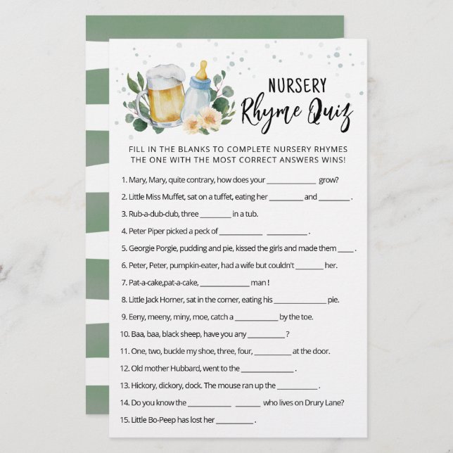 Lámina Greenery Baby está preparando juego Rhyme Prueba d (Anverso / Reverso)