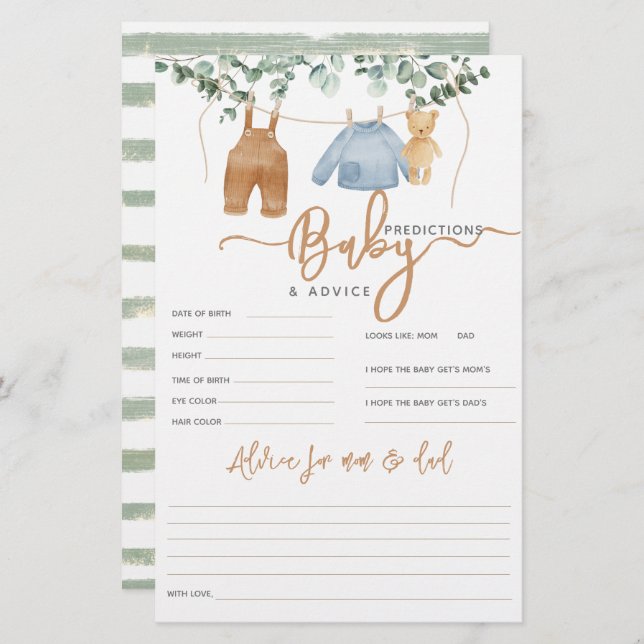Lámina Greenery eucalipto Boho Baby Shower Geme (Anverso / Reverso)
