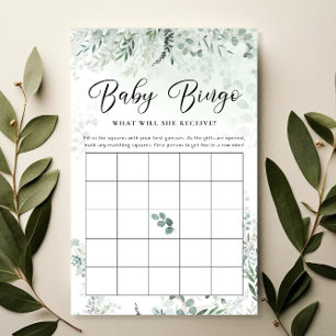 Lámina Greenery Eucalyptus Baby Bingo Game Card